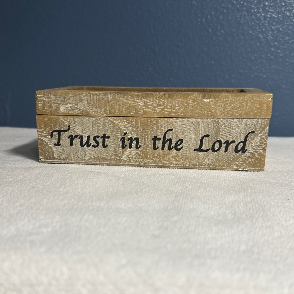 Wooden and glass box with Trust in the Lord Quote
